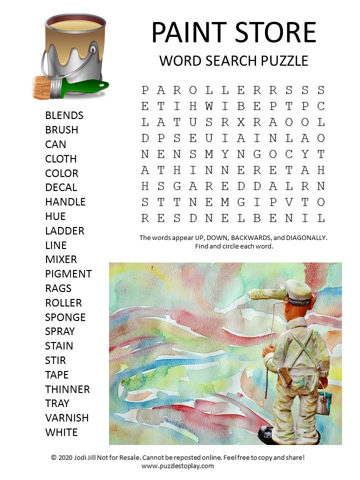 Paint Store Word Search Puzzle - Puzzles to Play