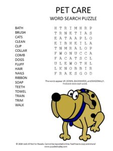 pet care word search puzzle