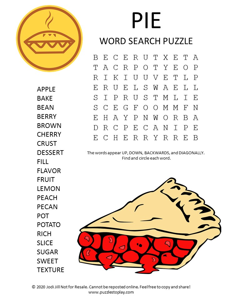 pie word search puzzle puzzles to play