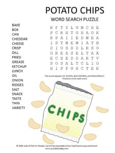 potato chips word search puzzle