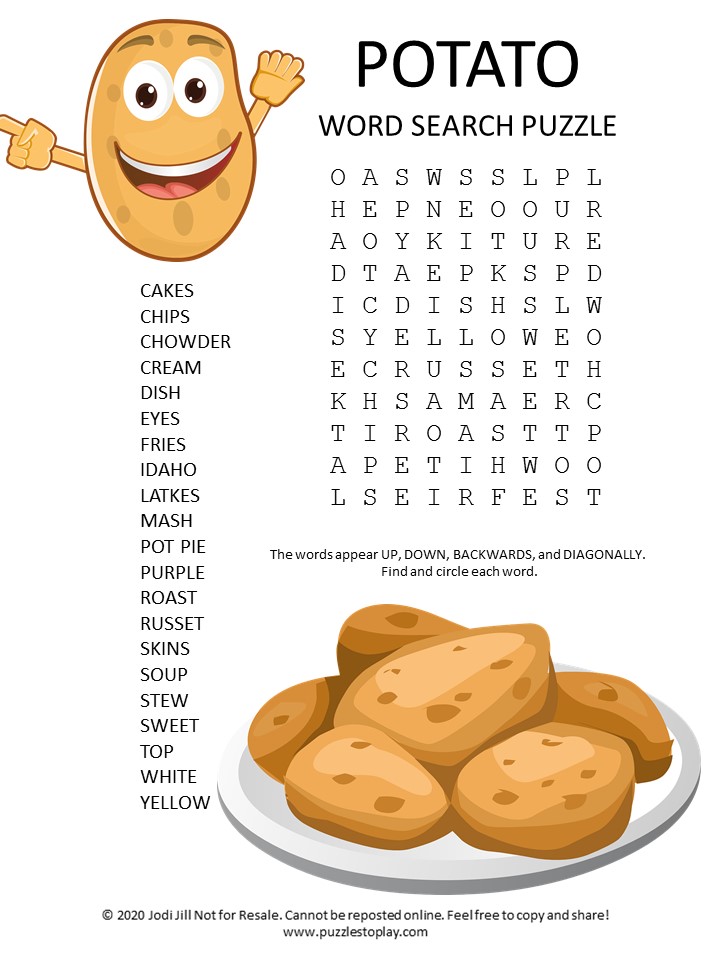 Potato Word Search Puzzle Puzzles to Play