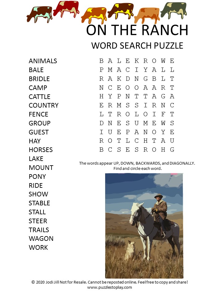 ranch word search puzzle