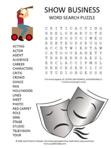 show business word search puzzle