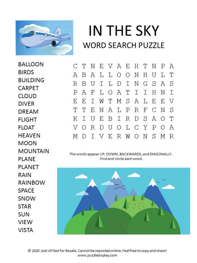 In The Sky Word Search Puzzle Puzzles To Play