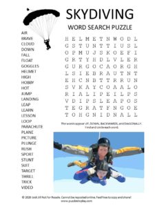 skydiving word search puzzle