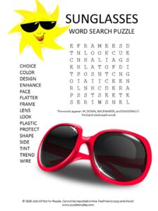 sunglasses word search puzzle