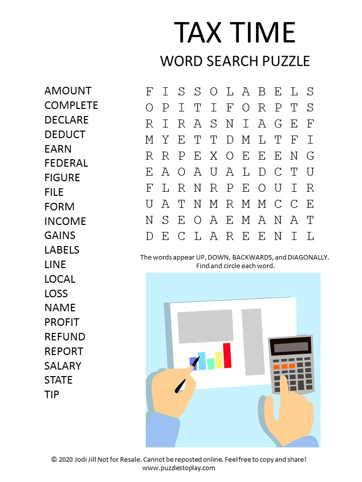 Tax Time Word Search Puzzle Puzzles To Play