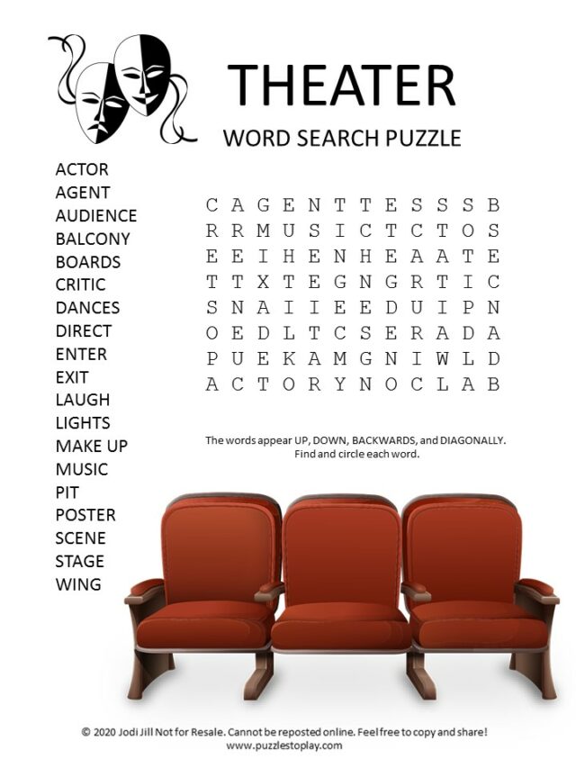 Theater Word Search Puzzle Puzzles To Play