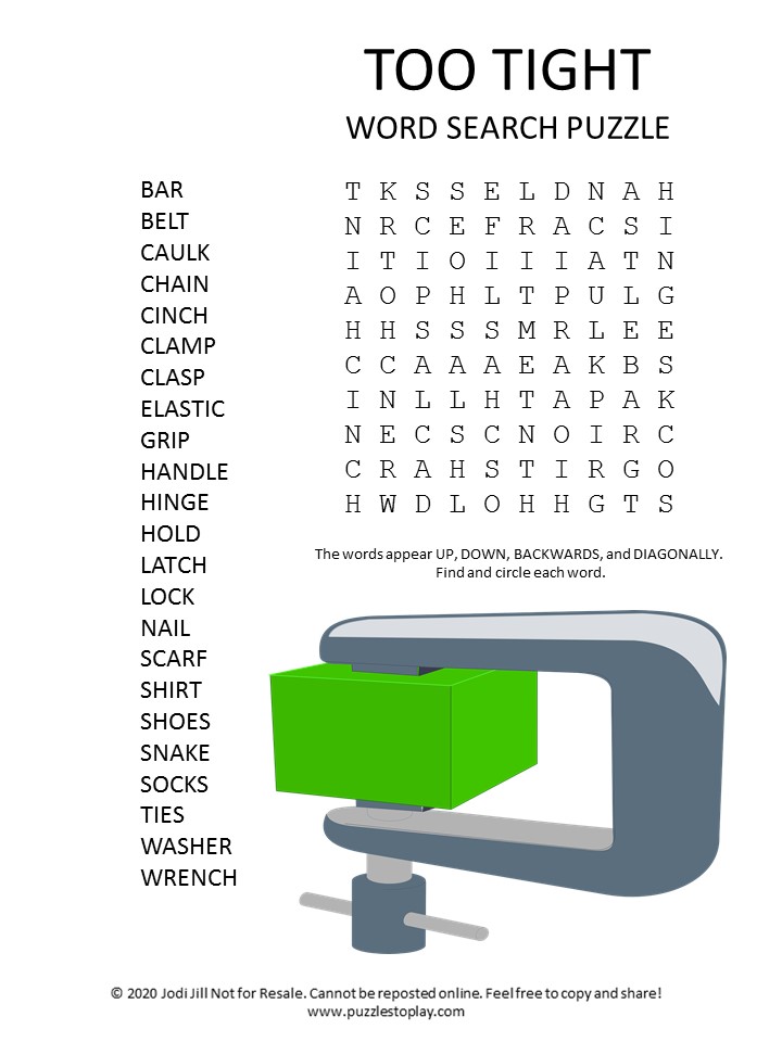 too tight word search puzzle