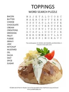 toppings word search puzzle