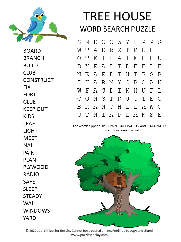 tree house word search puzzle