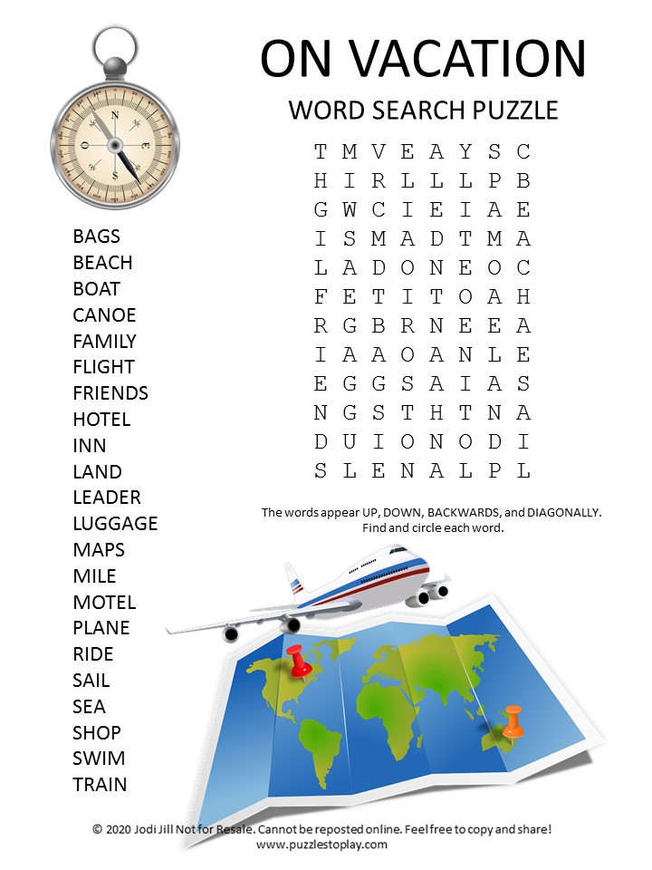 Vacation Word Search Puzzle  Puzzles to Play