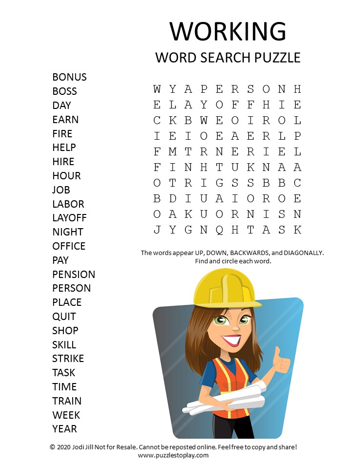 working word search puzzle