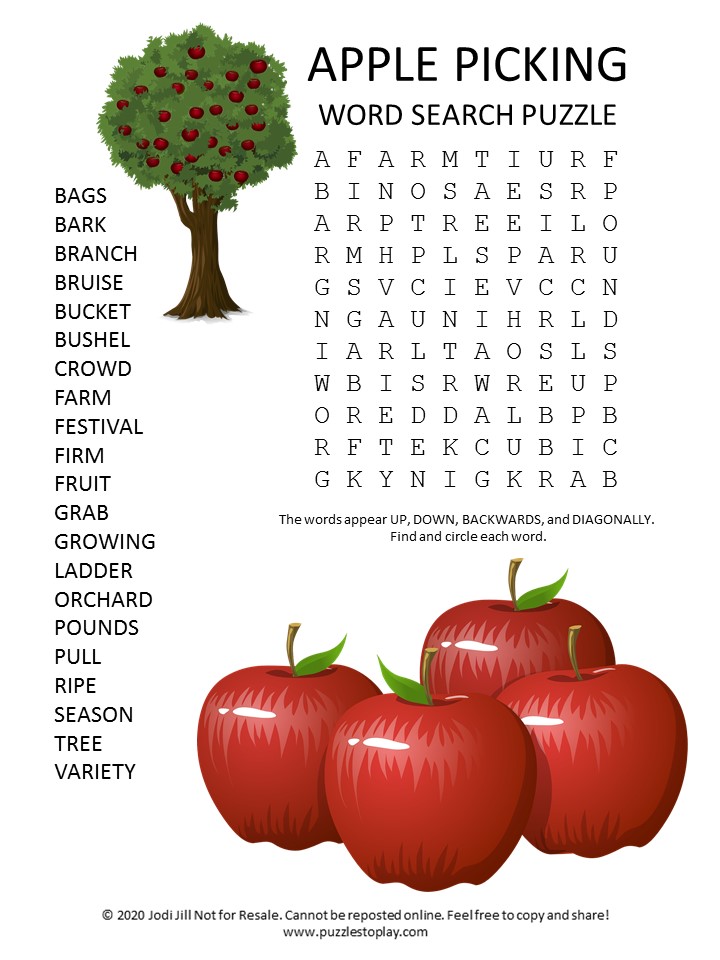 Apple Picking Word Search Puzzle - Puzzles to Play