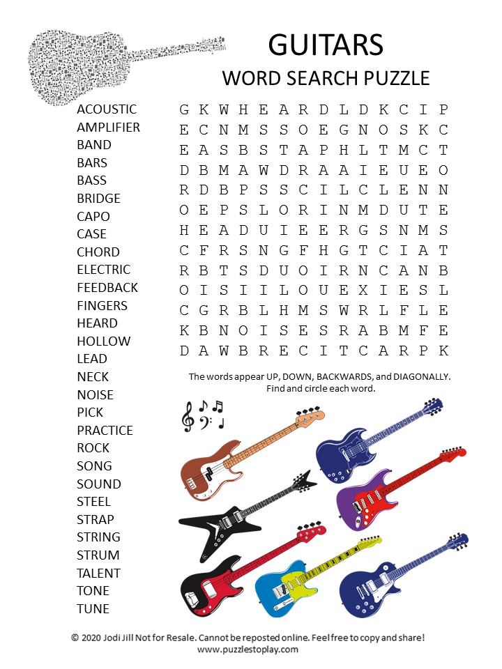 guitar Word Search Puzzle - Puzzles to Play