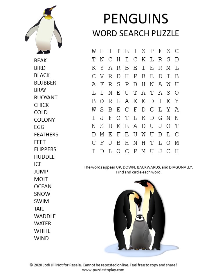 penguins word search puzzle