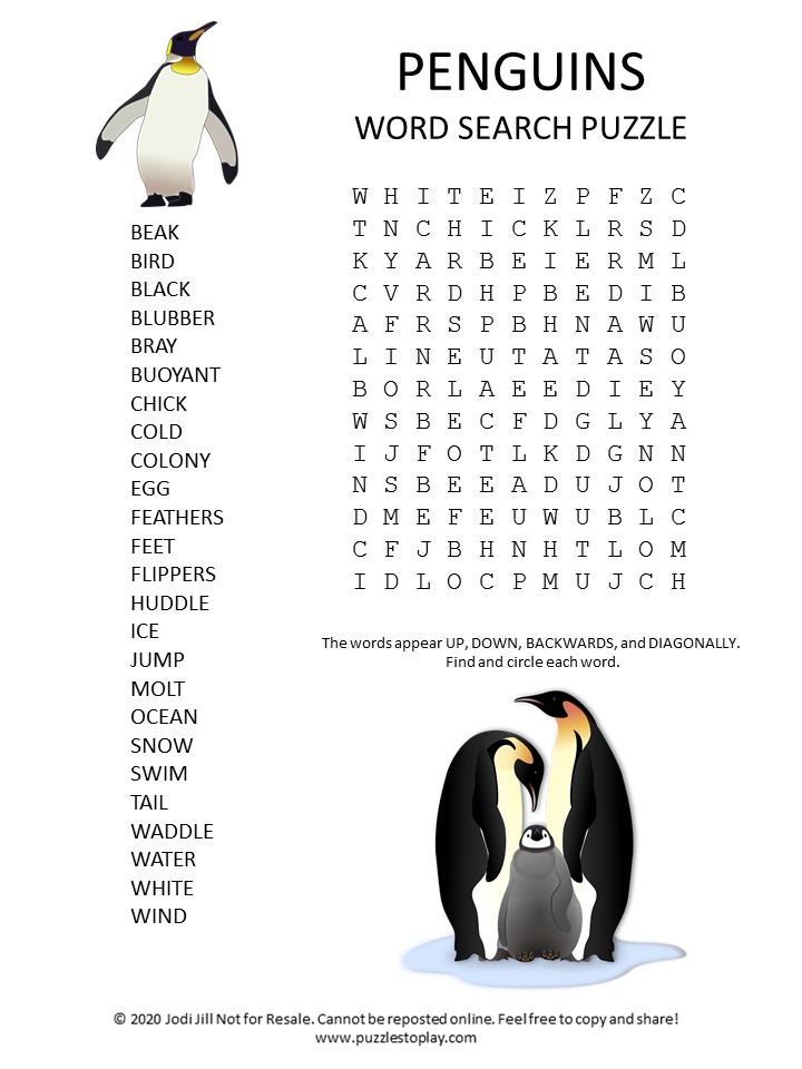 penguins word search puzzle puzzles to play