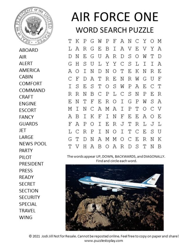 Air Force One Word Search Puzzle Puzzles To Play