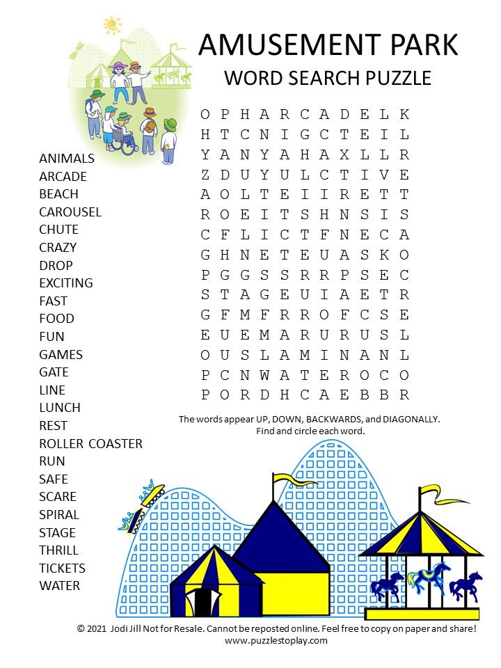 Amusement Park Word Search Puzzle - Puzzles to Play