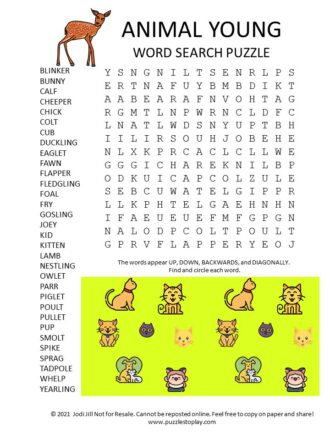 Young Animals Word Search Puzzle - Puzzles to Play