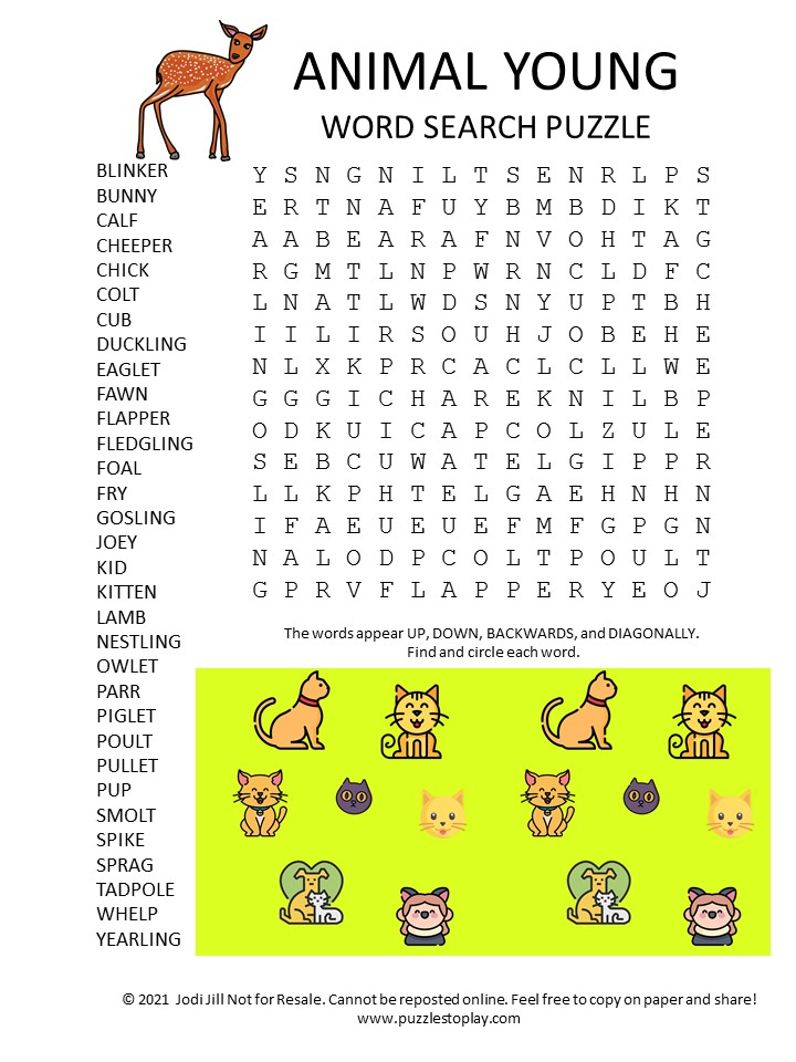 Young Animals Word Search Puzzle Puzzles to Play