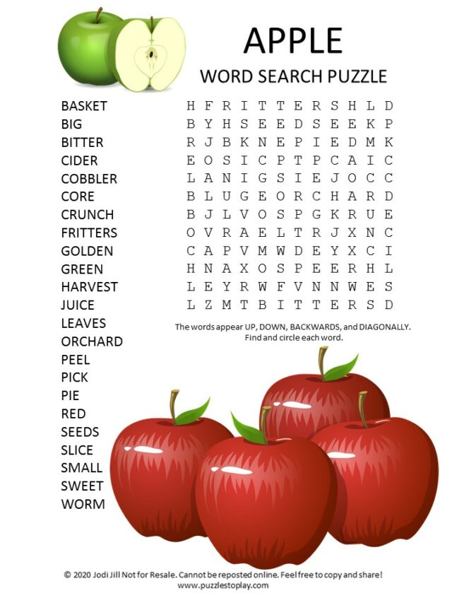 Apple Word Search Puzzle Puzzles To Play