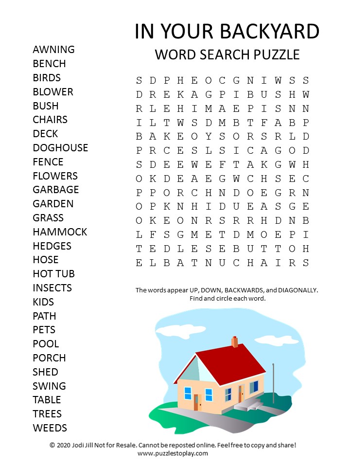 backyard word search puzzle