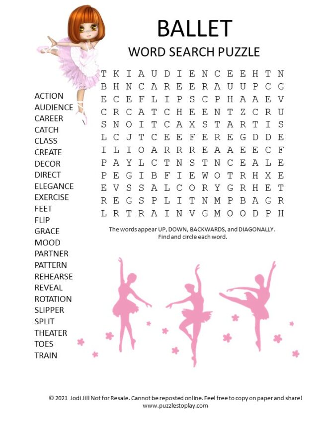 Ballet Word Search Puzzle Puzzles To Play