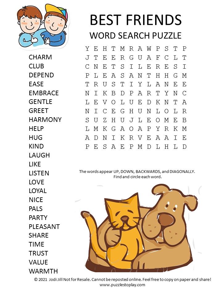 best friends word search puzzle