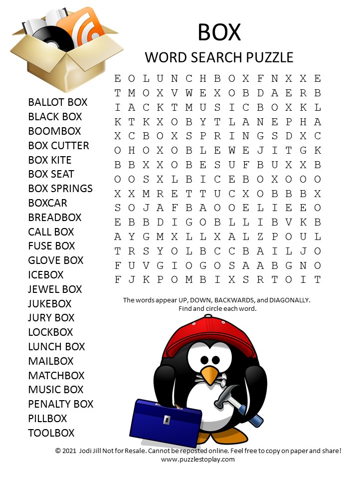 box word search puzzle