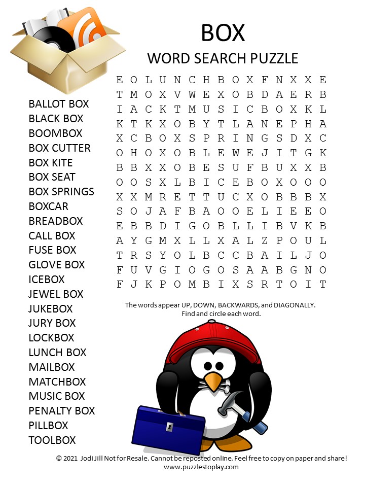 Box Word Search Puzzle  Free printable puzzles, Word search puzzle, Word  search puzzles printables