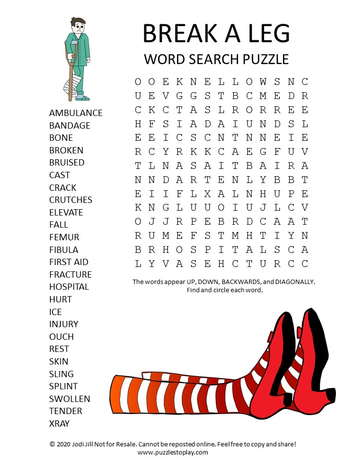 break a leg word search puzzle