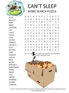 I cant sleep word search puzzle