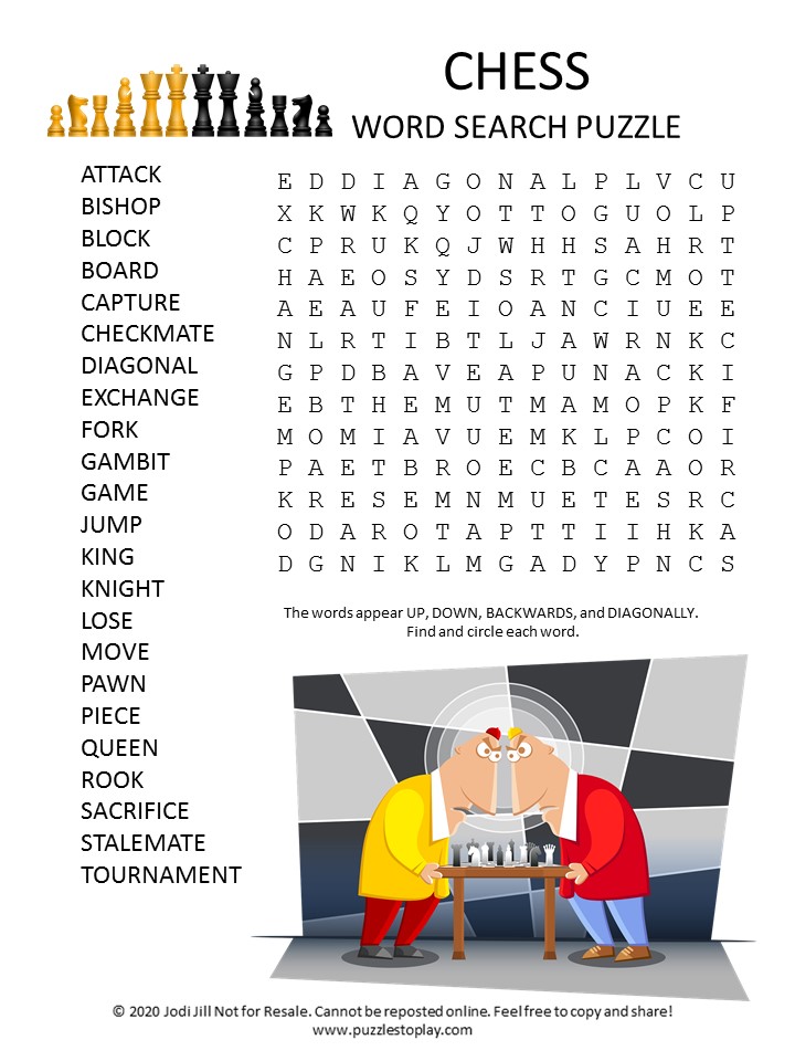 chess word search puzzle puzzles to play