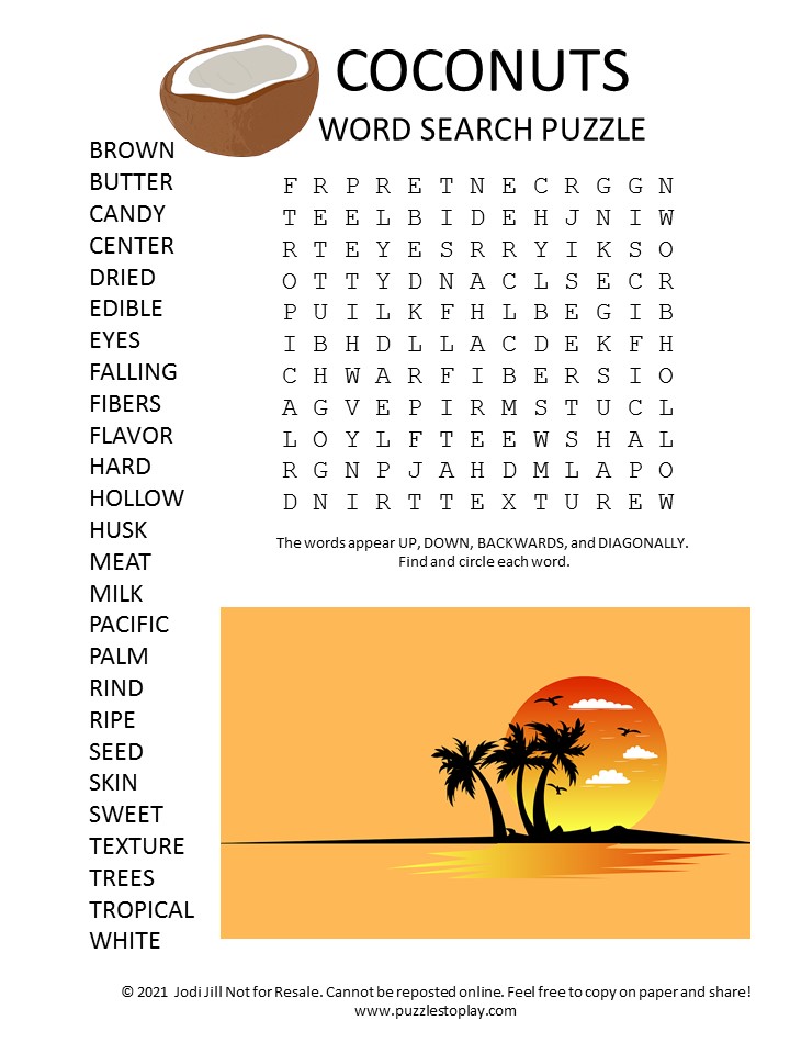 coconuts word search puzzle