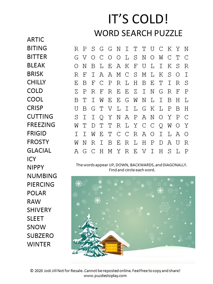 cold word search puzzle