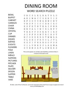 dining room word search puzzle