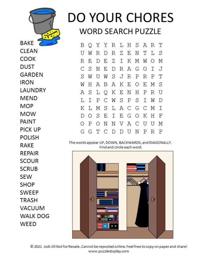 Do Your Chores Word Search Puzzle Puzzles To Play