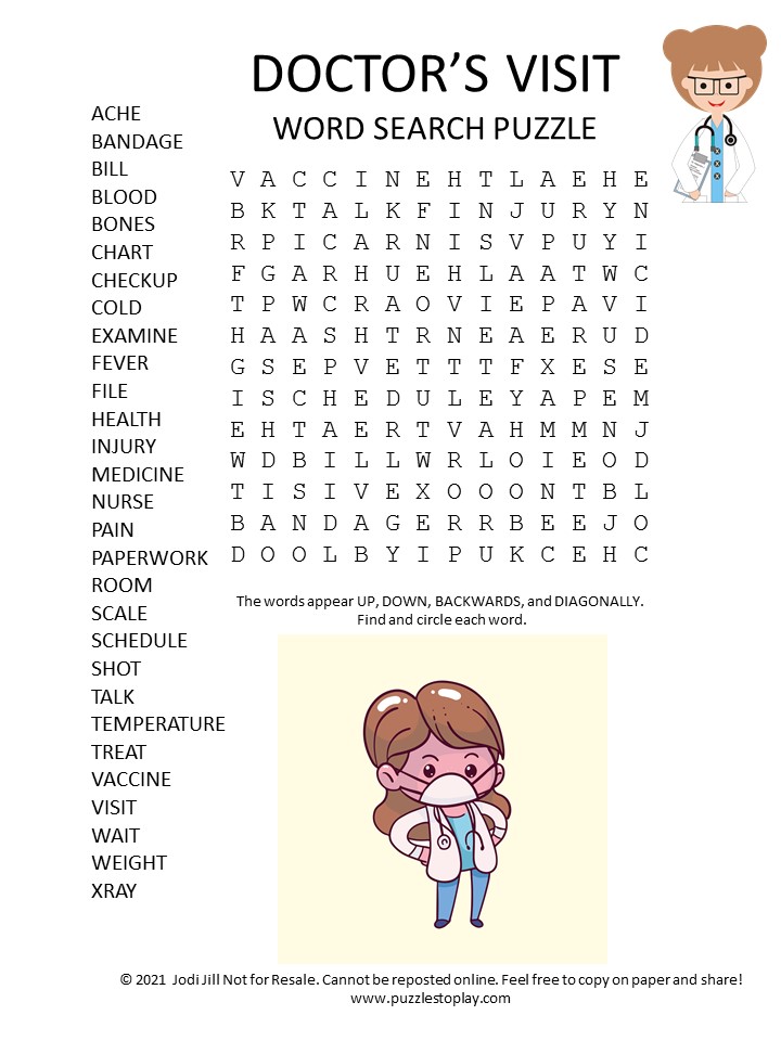 Doctors Visit Word Search Puzzle Puzzles to Play