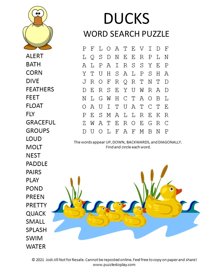 ducks word search puzzle