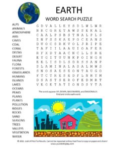 earth word search puzzle
