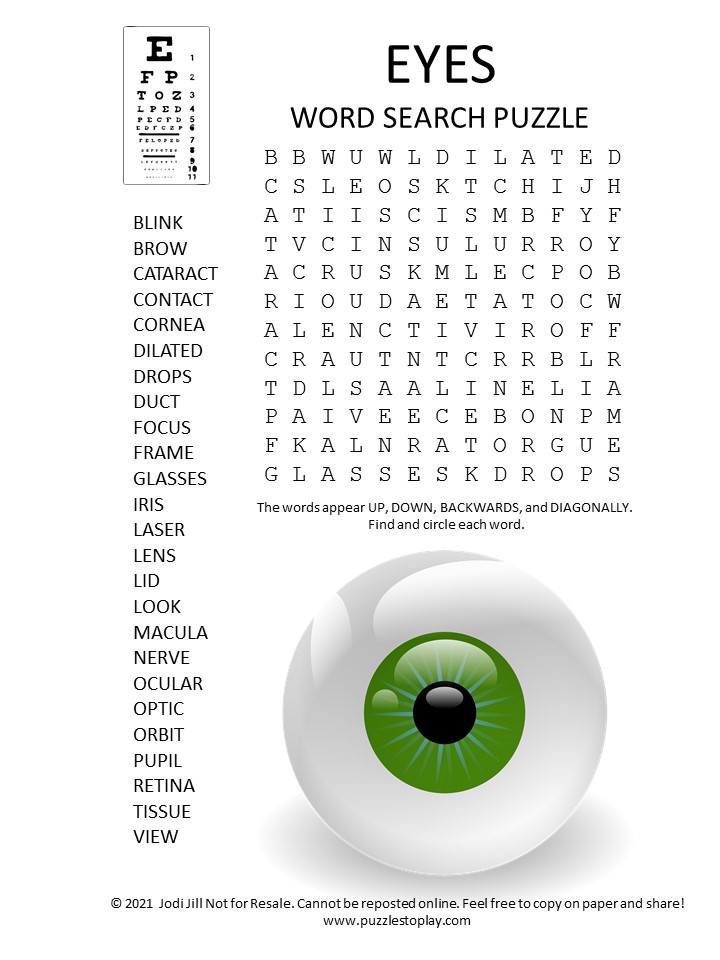 eyes word search puzzle