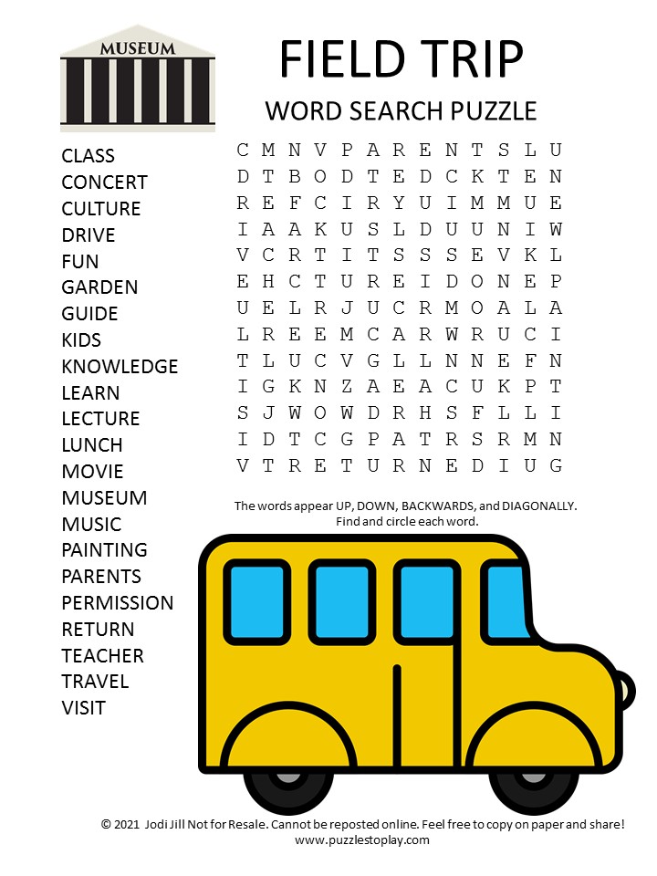 field trip word search puzzle