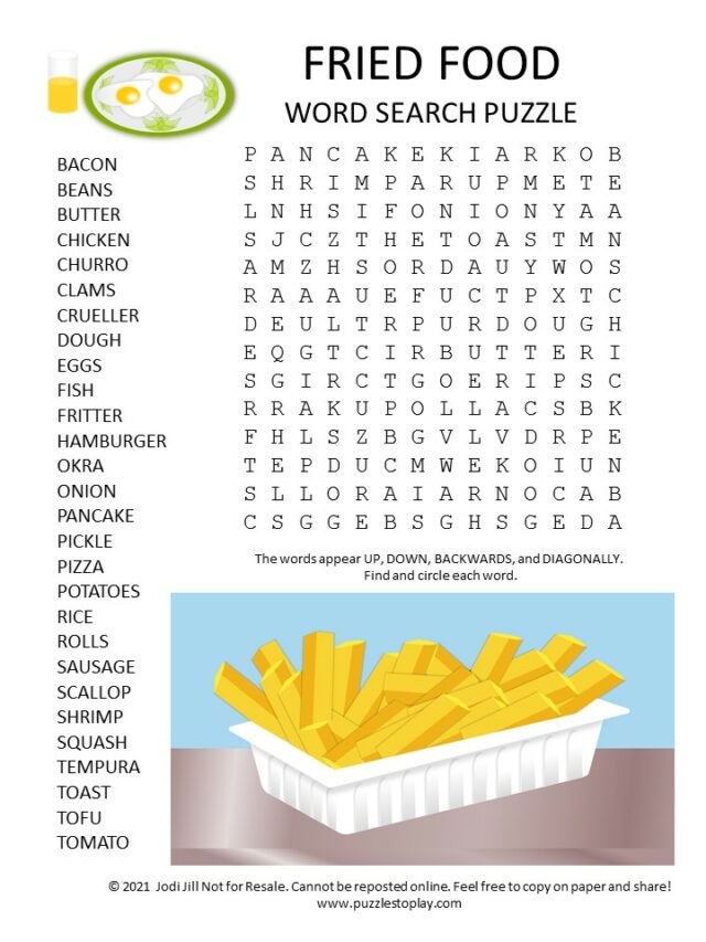 Food Word Search Printable