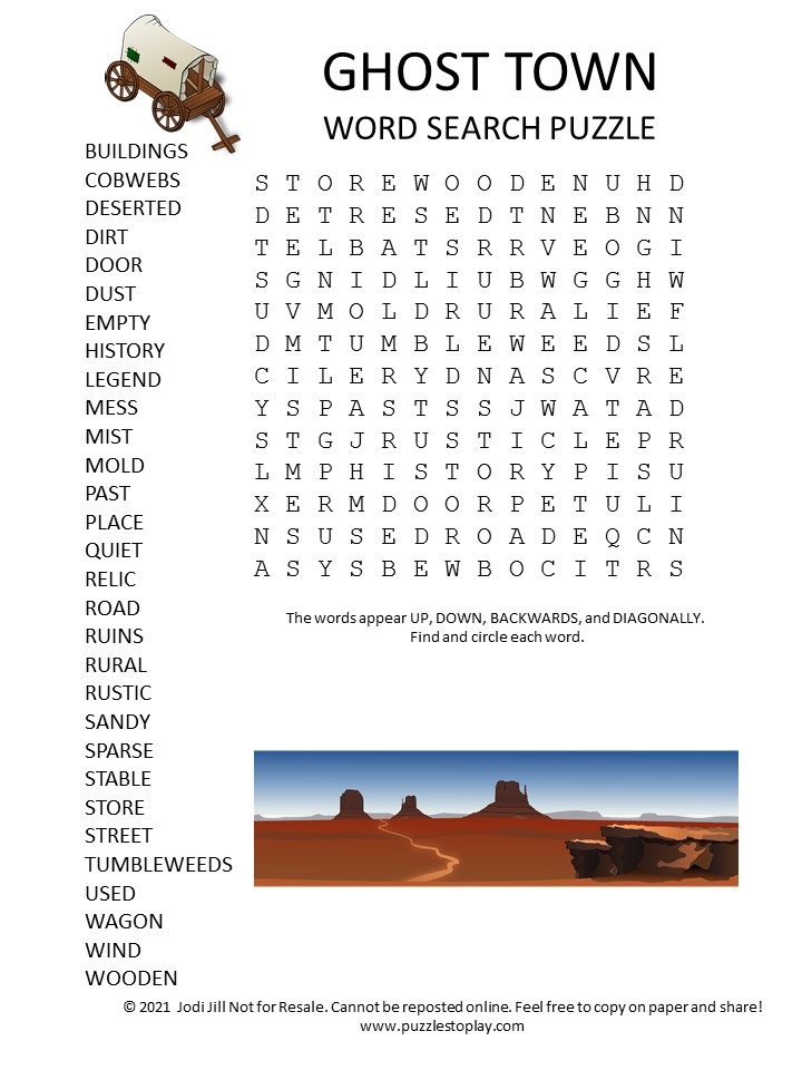 ghost town word search puzzle