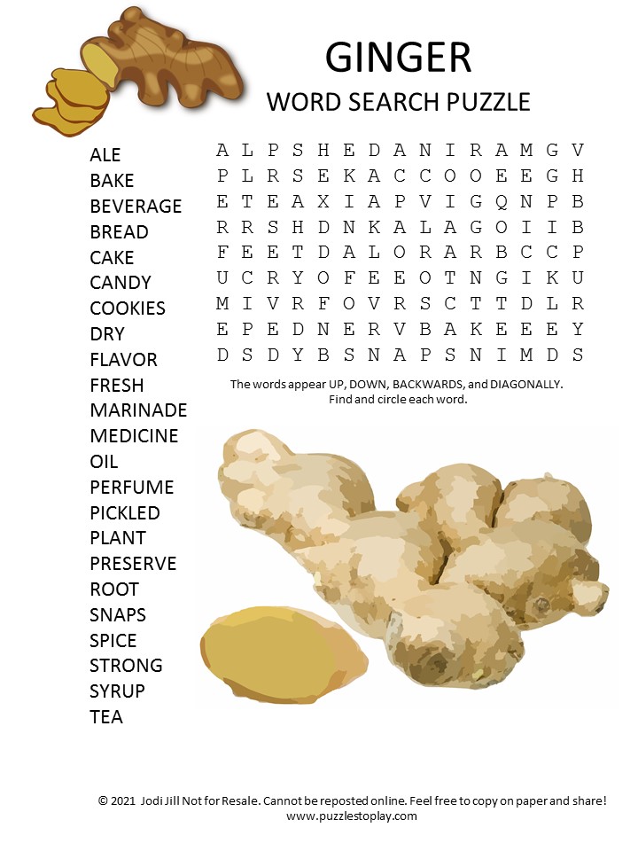 ginger word search puzzle