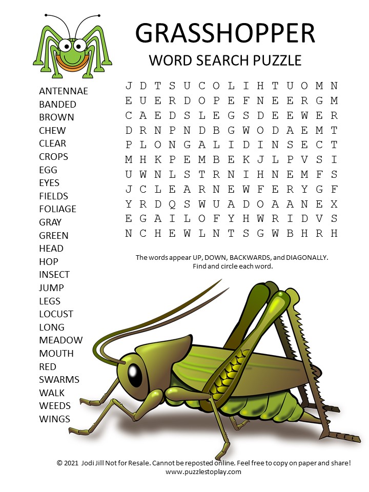 Grasshopper Word Search Puzzle Puzzles to Play