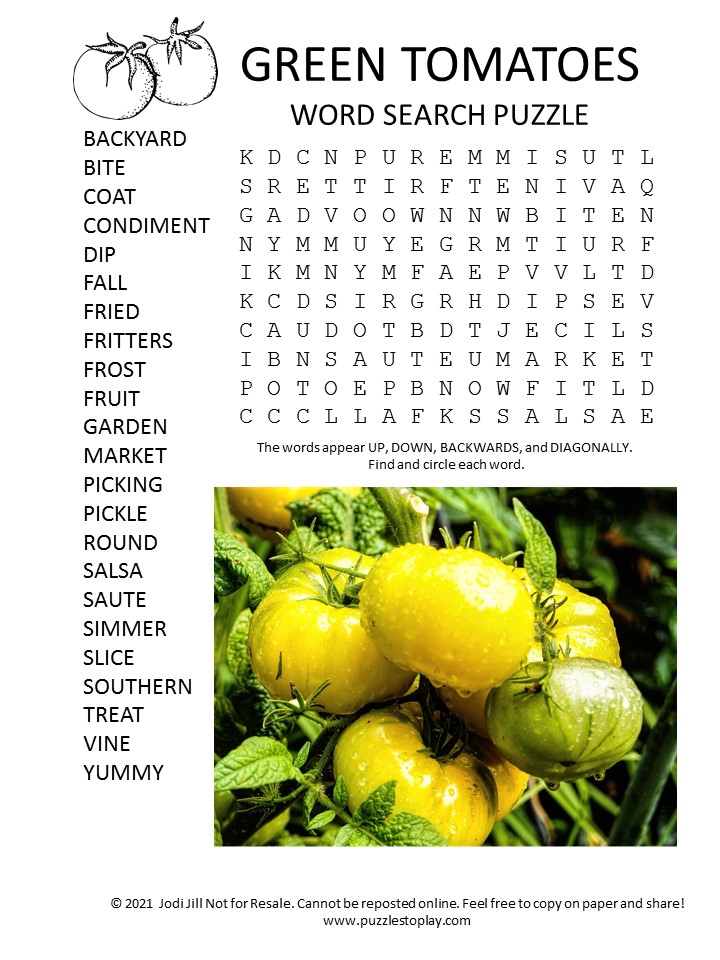 green tomatoes word search puzzle