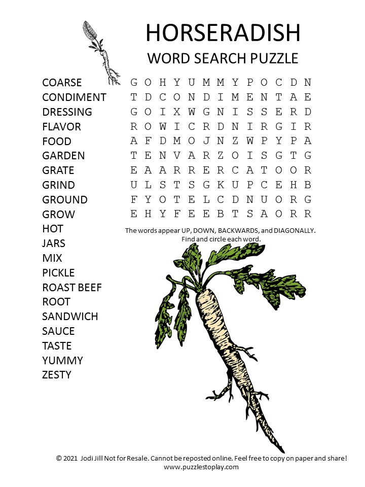 horseradish word search puzzle
