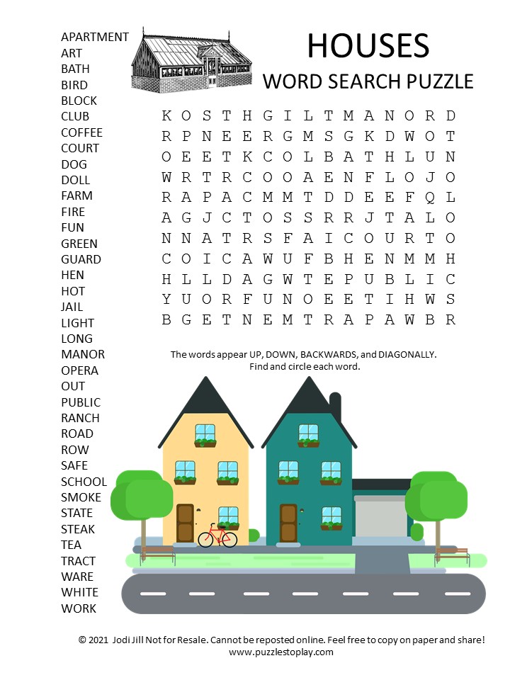 Houses word Search Puzzle Puzzles to Play